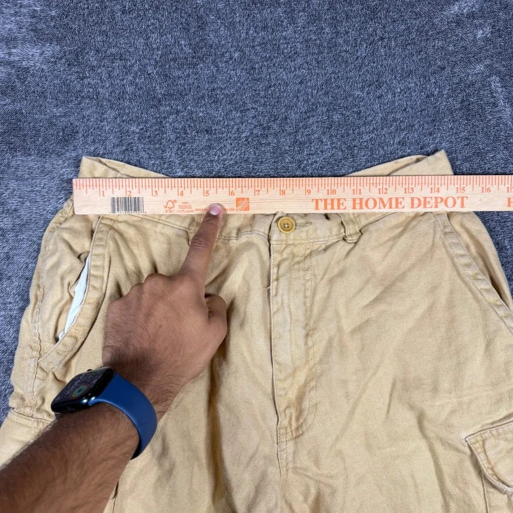 J. Crew Mens 100% Linen Cargo Shorts Tan Khaki Size 32 Summer Casual Lightweight